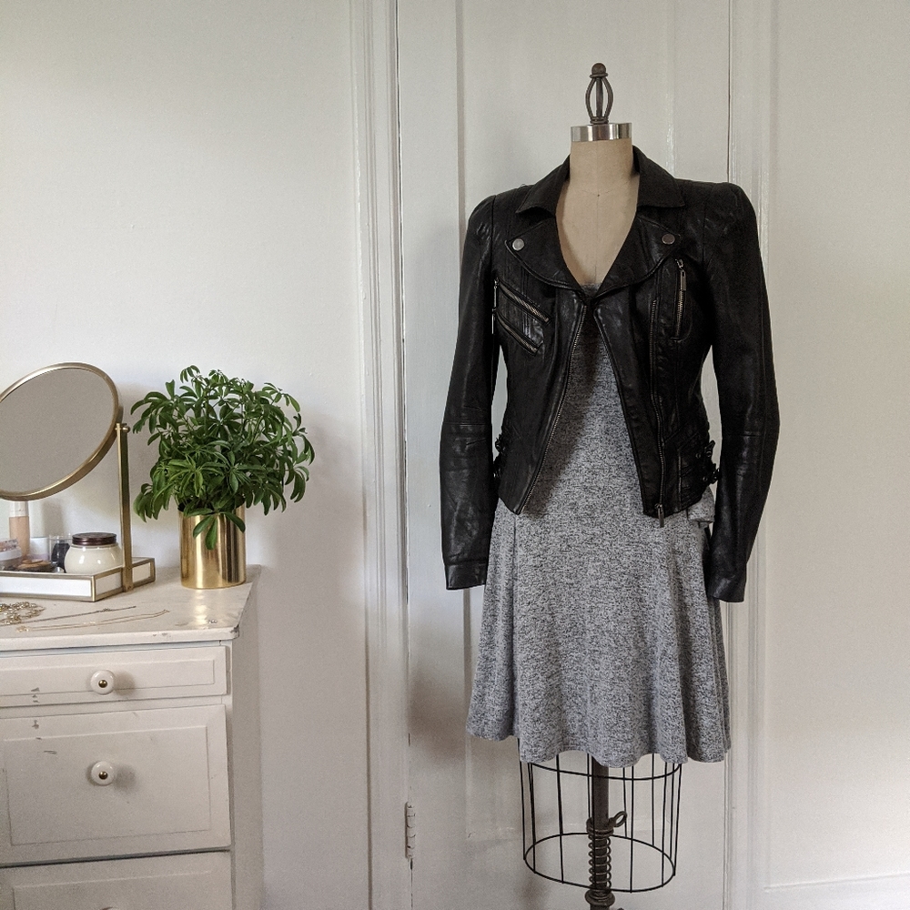 bebe Authentic Leather Moto Jacket in Black